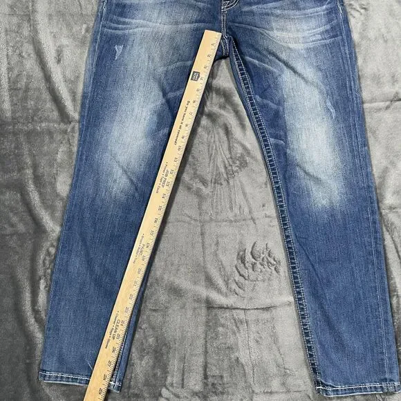 Miss Me Skinny Jeans Womens 31 Blue Medium Wash Embroidered Sequin Fringe - Picture 5 of 11